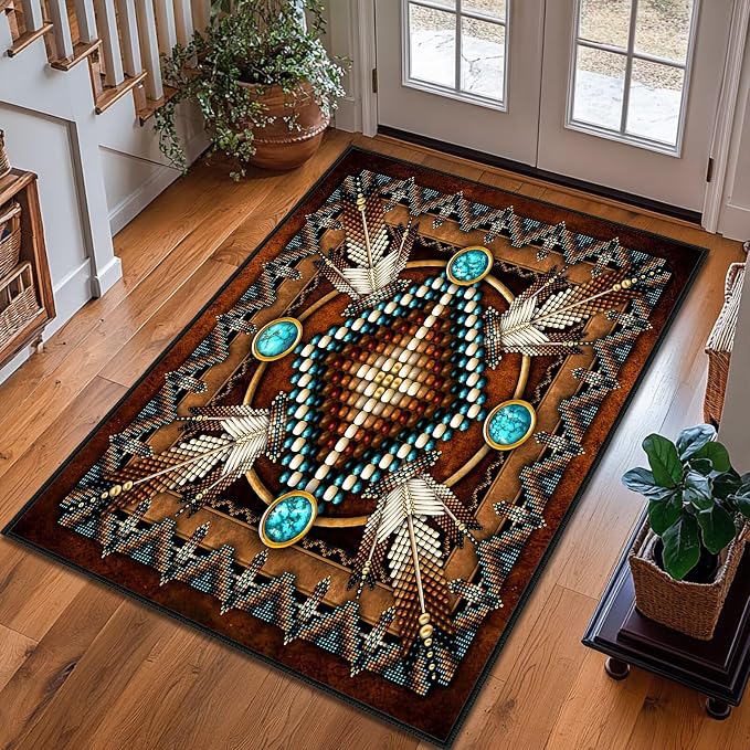 Entryway Rug 3x5 Rugs for Bedroom,Southestern Area Rugs Washable Non Slip Bedside Rug,Aztec Tribal Native American,Indoor Accent Throw Carpet Western Floor Carpets for Living Room,Entrance,Office