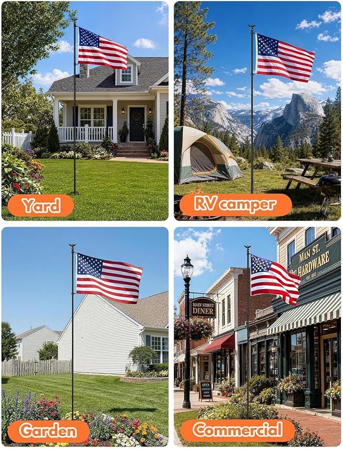 LETSTRY 10 FT In-Ground Flag Pole for Outside House, Heavy Duty Wind Resistant Flagpole with Upgraded 5-Prong Base,Portable Mount Flapoles Kit for Yard, Garden Decor, Residential Commerical, Black