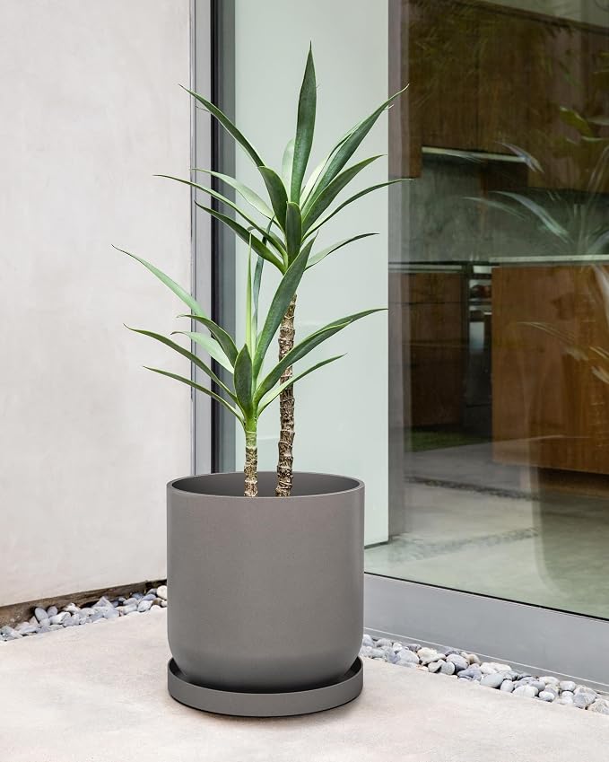 Veradek Mason Series Lima Planter - Round Planter for Indoor or Outdoor Porch/Garden | Made from Plastic-Stone Composite with Drainage Holes | Modern Décor for Succulents, Flowers, Small Plants