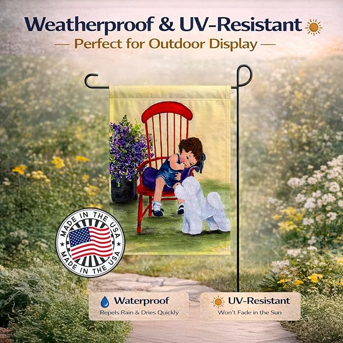 Caroline's Treasures SS8533GF Little Girl with her Bichon Frise Garden Flag Mailbox Flag Decorative Yard Flag Banner Outside Patio Artwork Yard Flower Beds, Garden Size, Multicolor