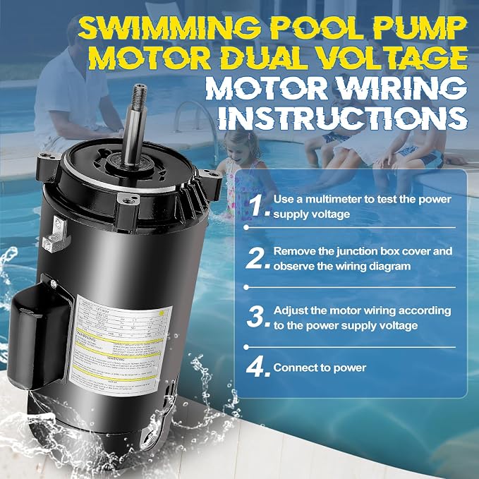 UST1202 Pool Pump Motor 2HP 56J Frame Fit for A.O. Smith SP2615X20 Pump | 56J Frame, 115/230V Dual Voltage, 3450 RPM, 1045 Steel Shaft, Swimming Pool Replacement Motor