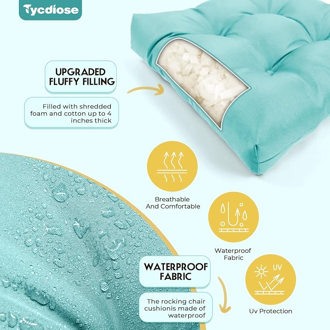 All Weather Outdoor Wicker Chair Cushions of 3 Pieces, Waterproof Outdoor Wicker Chair Cushion for Patio Furniture Loveseat Settee Bench, 1 Loveseat and 2 U-Shaped Thickened Cushions, Teal