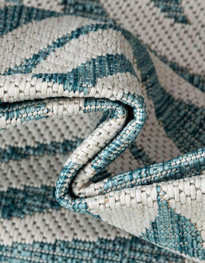 Unique Loom Outdoor Botanical Collection Area Rug - Palm (2' 7" x 10' Runner Light Aqua/Ivory)