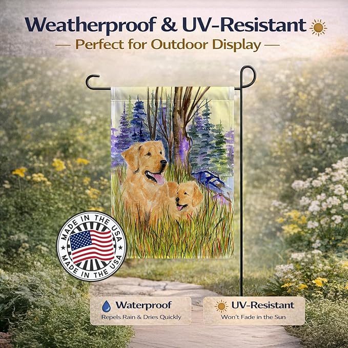 Caroline's Treasures SS8014GF Golden Retriever Garden Flag Mailbox Flag Decorative Yard Flag Banner Outside Patio Artwork Yard Flower Beds, Garden Size, Multicolor