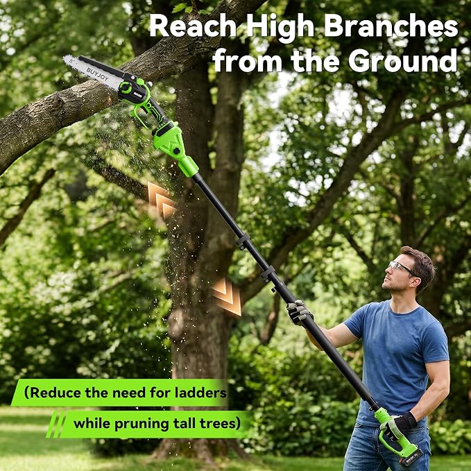 BUYJOY 4-in-1 Electric Pruning Shears & 8 Inch Pole Saw Combo, 1.8" Cutting Diameter Cordless Pruner, 2×4.0Ah Batteries, Adjustable Branch Cutter for Tree Trimming and Garden Pruning