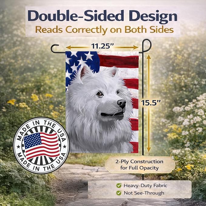 Caroline's Treasures CK6398GF American Eskimo Dog American Flag Garden Flag Mailbox Flag Decorative Yard Flag Banner Outside Patio Artwork Yard Flower Beds, Garden Size, Multicolor