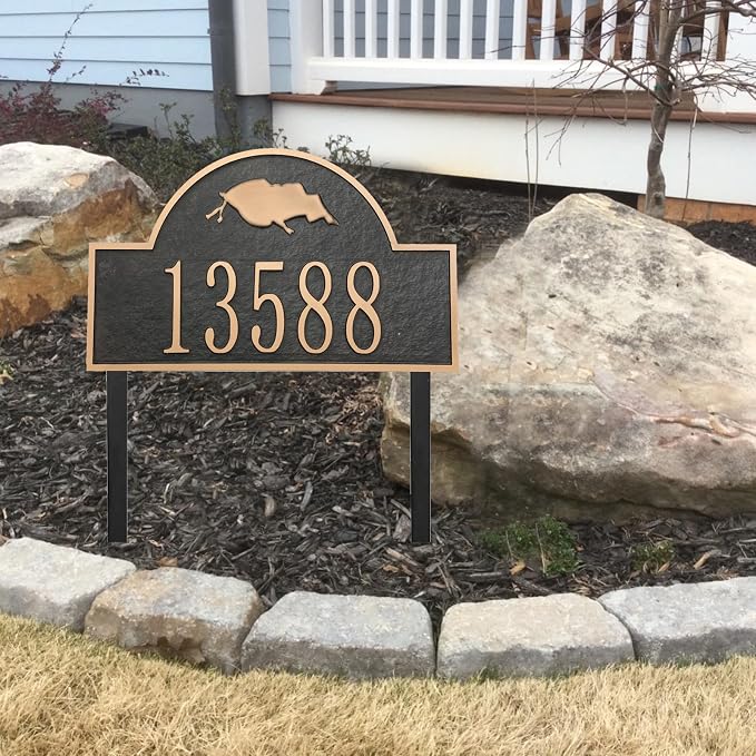 Address Sign Lawn Mounted - Custom House Number Sign with 2 Solid Metal Stakes,Address Numbers for Outside House,Yard,Garden,Grass,Ground,Drive Way,Lawn,13'' x 7.7''