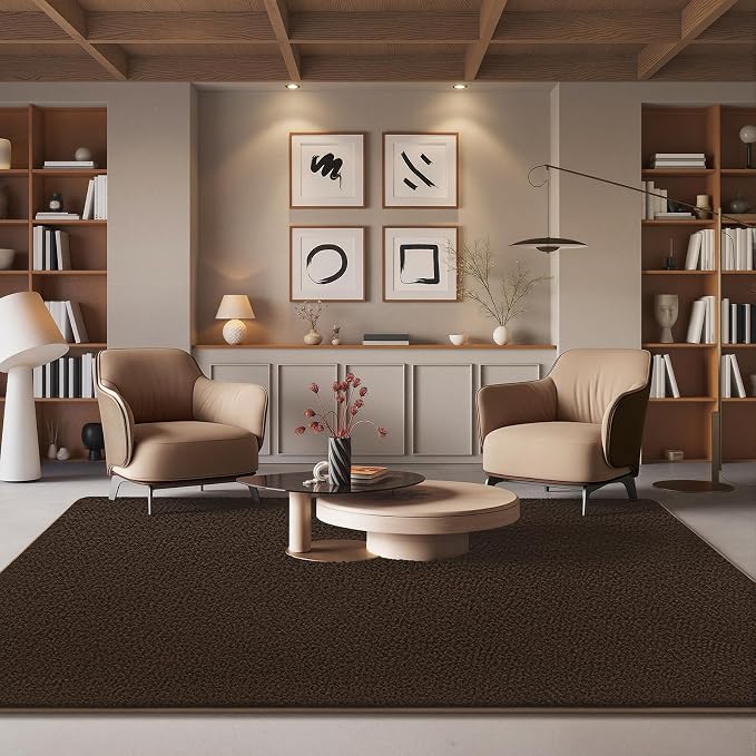AROGAN 5x7 Area Rugs for Living Room Non Slip Dorm Bedroom Rug, Coffee | Modern Area Rugs with Soft Memory Foam, Minimalist Washable Indoor Floor Carpet for Dining Room Office Kids Playroom Decor