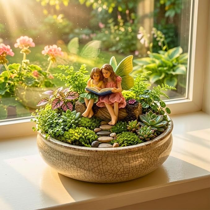 PRETMANNS Fairies for Fairy Garden Accessories Outdoor Indoor Miniature Garden Figurines Hand-Painted Resin Fairy Figures Set 2 Sitting Sisters Fairy Buddies | Hand-Painted Resin Ornament Figurines, Outdoor or Indoor Miniature Garden, Adorable Design