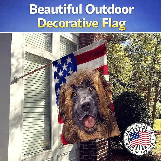 Caroline's Treasures CK6606CHF Leonberger American Flag House Flag Large Porch Sleeve Pole Decorative Outside Yard Banner Artwork Wall Hanging, Polyester, House Size, Multicolor