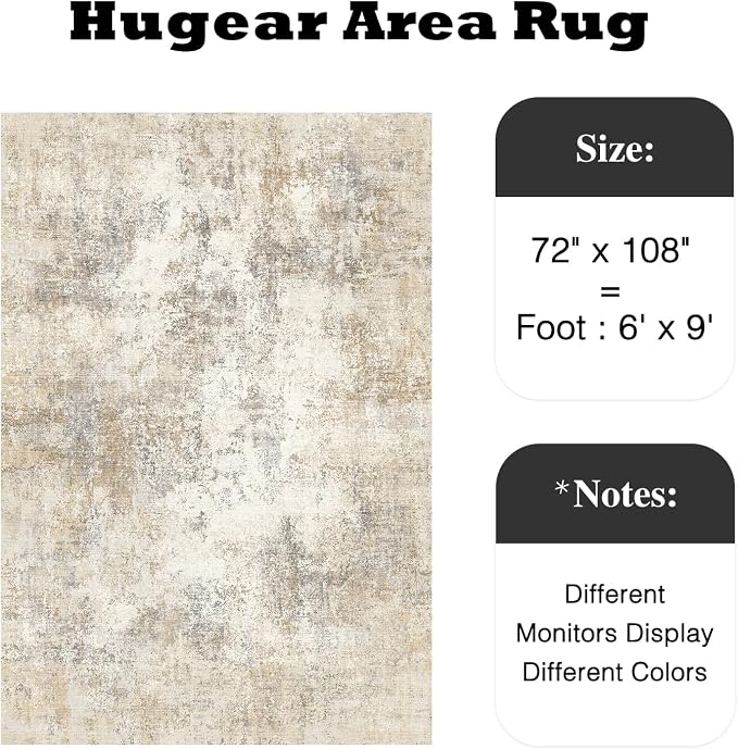 6x9 Beige Brown Modern Abstract Washable Area Rug for Living Room | Low Pile, Non Slip, Modern Abstract Style, Soft Indoor Rug for Living Room, Bedroom, Dining Room, Office, Home Decor