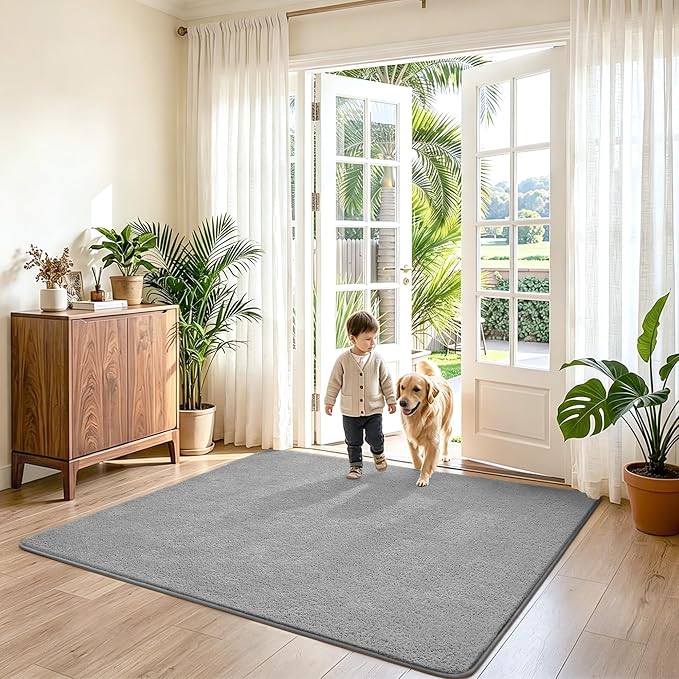 Keeko 4x4 Square Area Rugs for Living Room Bedroom,Soft Washable Carpet | Modern Indoor Memory Foam Entryway Rug Low Pile Minimalist Non Slip Rug for Kids Nursery Dorm Room Home Decor Grey
