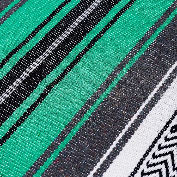 Airooglee 77" L x 46.4" W Large Mexican Blanket - Perfect as Camping Blanket, Yoga Outdoor Beach Serape Picnic Woven Blanket, Boho Home Décor - Green