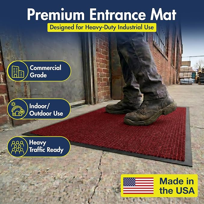 Notrax 109 Industrial Door Mat, 2' x 3' Small Entrance Mat, Heavy Duty Commercial Rugs for Entryway, Welcome Lobbies, Garage, and Mudroom, Made in the USA, Red, Brush Step 109S0023RB