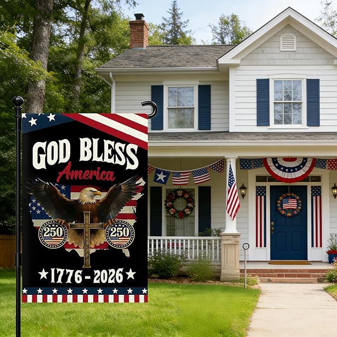 250 Anniversary Usa Garden Flags for Outside, 250 Anniversary USA Flag 1776-2026 God Bless America Commemorative Patriotic Banner with Eagle Design Yard Sign 4th of July Decorations Double-Sided Waterproof 250 Year American Flag 12x18 Inch