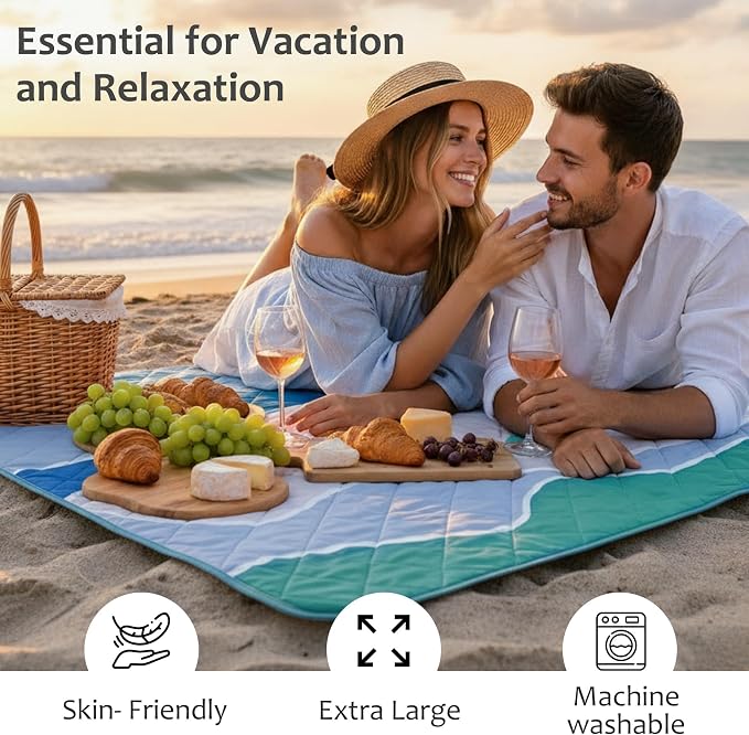 Exclusivo Mezcla Extra Large Waterproof Picnic Blankets 3 Layer, Sandproof and Foldable Outdoor Blanket for Beach Camping, Park and Travel