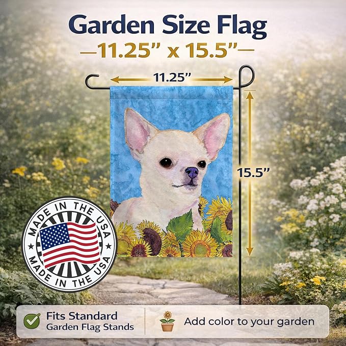 Caroline's Treasures SS4241GF Chihuahua in Summer Flowers Garden Flag Mailbox Flag Decorative Yard Flag Banner Outside Patio Artwork Yard Flower Beds, Garden Size, Multicolor