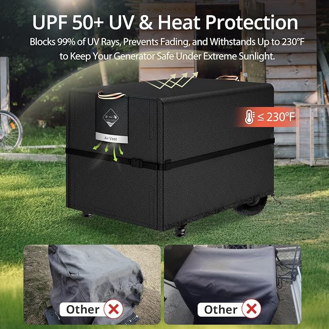 QH.HOME Waterproof Generator Cover 24x18x20 inch ,900D Heavy Duty Oxford with Secure Windproof Buckle- for Most Generators 3000-5000 Watt, Black