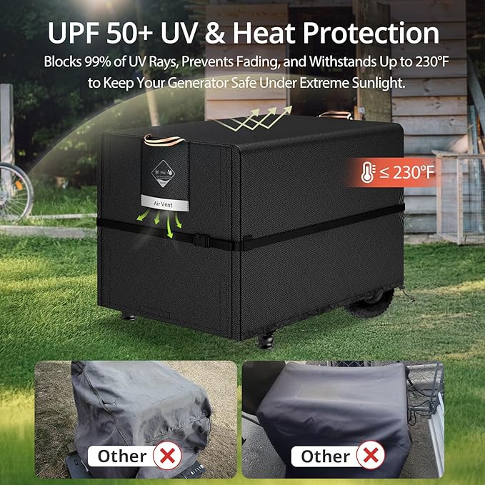 QH.HOME Waterproof Generator Cover 30x30x26 inch ,900D Heavy Duty Oxford with Secure Windproof Buckle- for Most Generators 5500-15000 Watt, Black