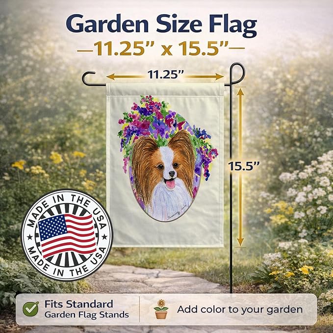 Caroline's Treasures SS8074GF Papillon Garden Flag Mailbox Flag Decorative Yard Flag Banner Outside Patio Artwork Yard Flower Beds, Garden Size, Multicolor