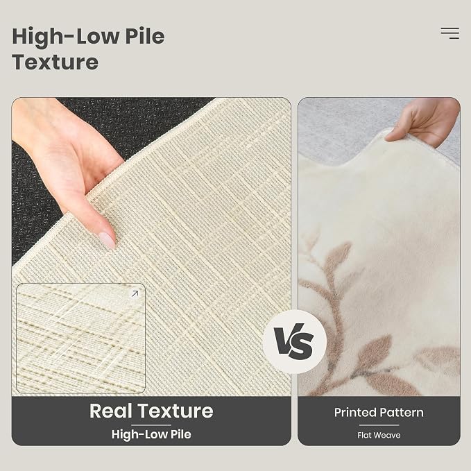 Valenrug Washable Rugs 5x7, High-Low Pile Area Rugs for Living Room, Ivory | Soft Fluffy Textured Design Non Slip & Lighweight, Folable, Stain Resistant Floor Carpet Rug for Bedroom, Dining Room, Office