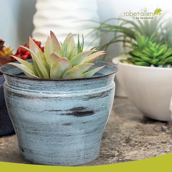 Headwind Glazed Ironstone Vanhorne Collection – 10" Azure Blue Decorative Plant Pot – Lightweight & Triple Coated w/Drainage Flower Pots for Indoor Plants & Outdoor Planter Use by Robert Allen