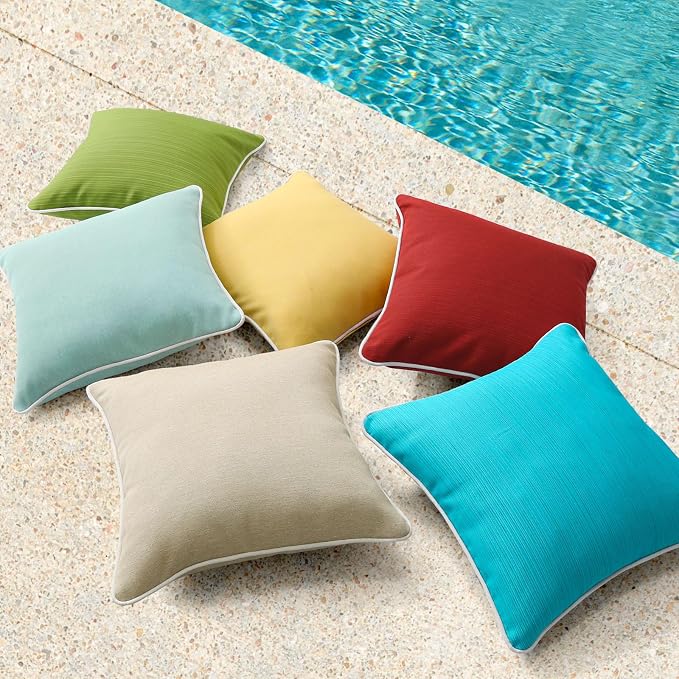 Unimatta Decorative Outdoor Water Repellent Throw Pillows with Inserts, Set of 4, 16" x16" Pillows for Patio, Backyard, Bed, Couch, and Patio Furniture, Turquoise