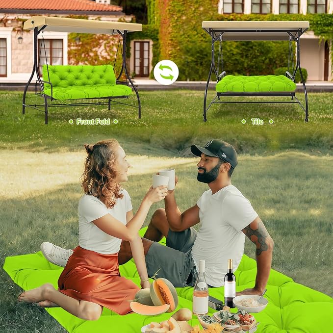 Porch Swing Cushions 2 Seater Replacement Thicken 5" Waterproof & Fade Resistant Swing Cushions for Outdoor Furniture Bench Patio Swing Cushion with Backrest & Ties(Green 40x40x5inch)