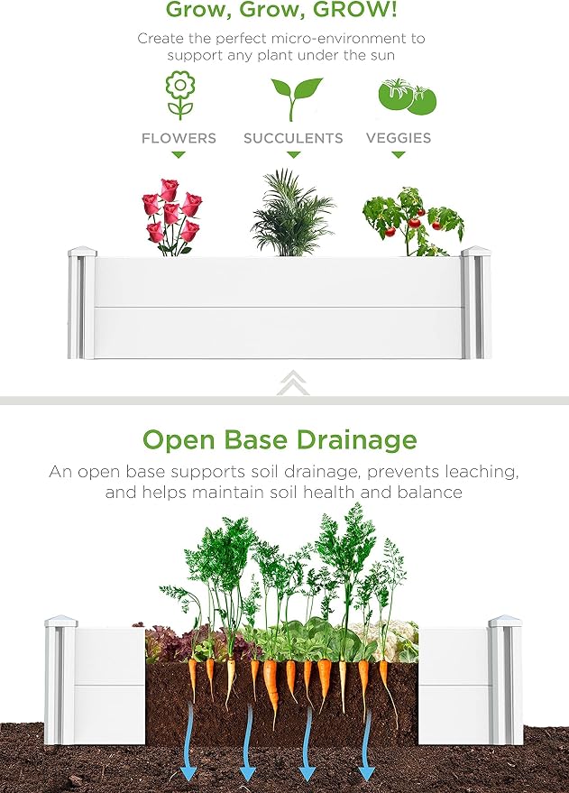 [Qikdesign] 45''x22.5'' Raised Garden Bed Kit | Planter Box Outdoor for Grow Vegetables Flowers Herbs | Easy Vinyl Plastic Garden Planter Box with Grow Grid-White