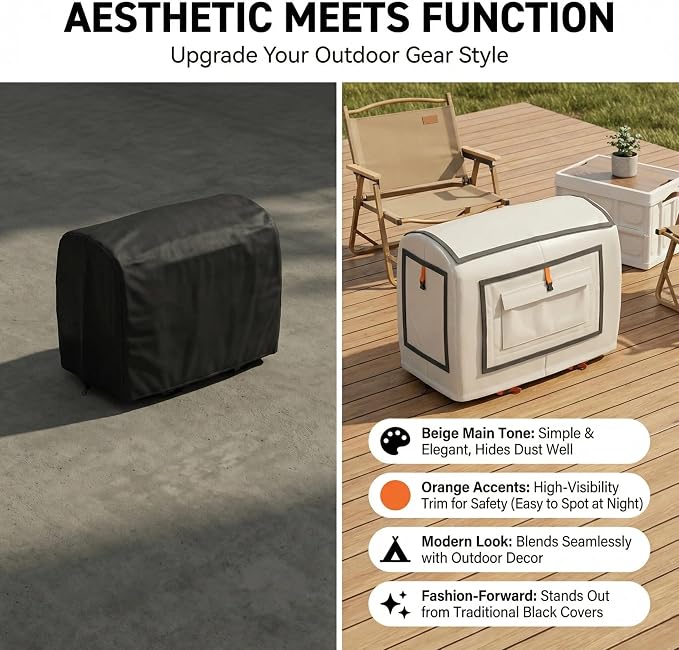 JIAHOO Generator Cover, Portable Generator Cover, Generator Running Cover, Can Be Rolled Up and Opened All Around, 21.7 Lx 13.8Wx17.4H inches, Beige.