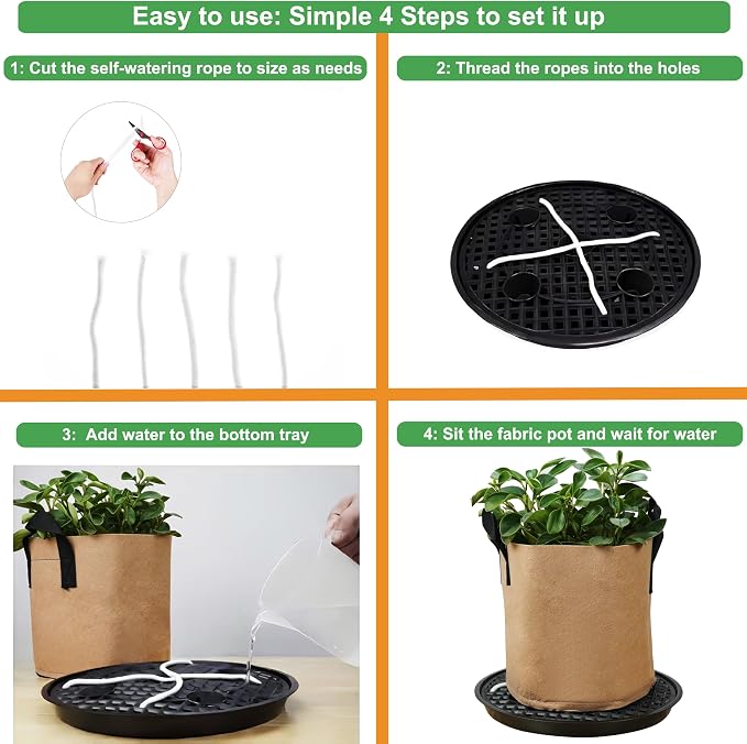 8 Pack 16 inch Self Watering Base for Fabric Grow Bag, Self-watering Plastic Elevated Plant Saucer Stand, Automatic Watering Tray for Non-woven Planter Flower Pot Growth Tent Greenhouse Indoor Outdoor