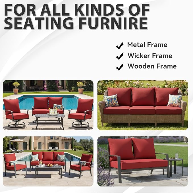 Deep Seat Patio Cushions Set 19 x 19 Inch,Olefin Fabric Outdoor Seat Cushion,Patio Furniture Cushions with Removable Cover,Rain-Proof and Fade Resistant Deep Seat Bottom & Back Cushion,1set