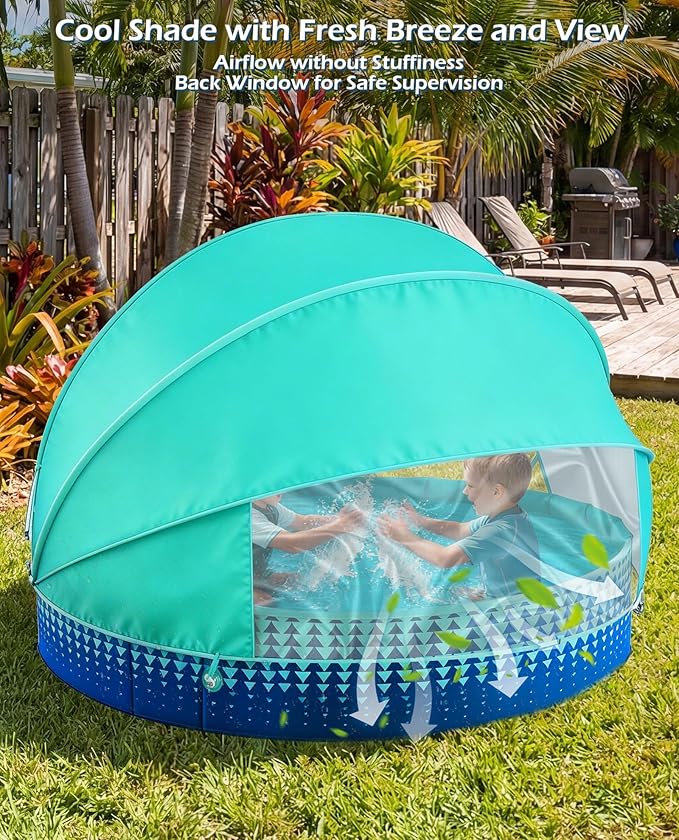 Jasonwell Kiddie Baby Pool with Canopy - Foldable Infant Toddler Kids Pool with Shade Baby Beach Essentials Tent Swimming Wading Pools for Toddlers 1-3 + Kids Dogs Ball Pit Backyard Water Play G, 48"