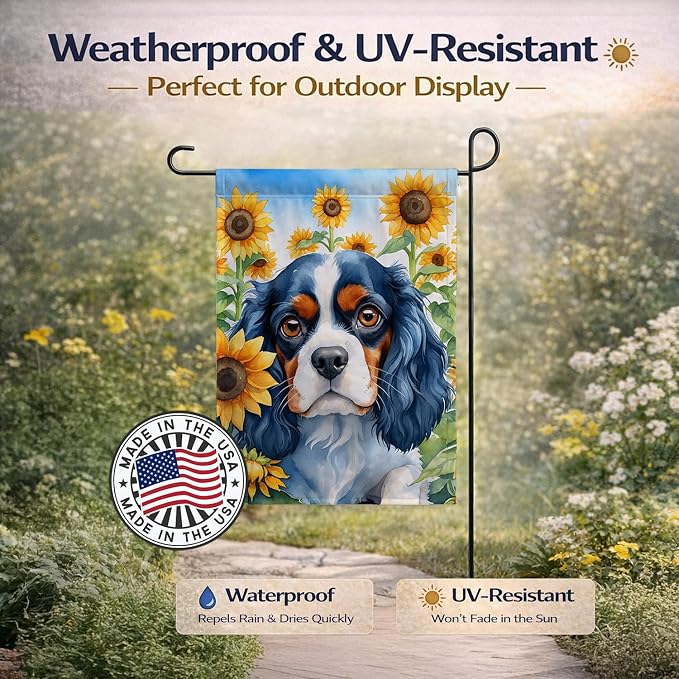Caroline's Treasures DAC6049GF Cavalier Spaniel in Sunflowers Garden Flag Mailbox Flag Decorative Yard Flag Banner Outside Patio Artwork Yard Flower Beds, Garden Size, Multicolor