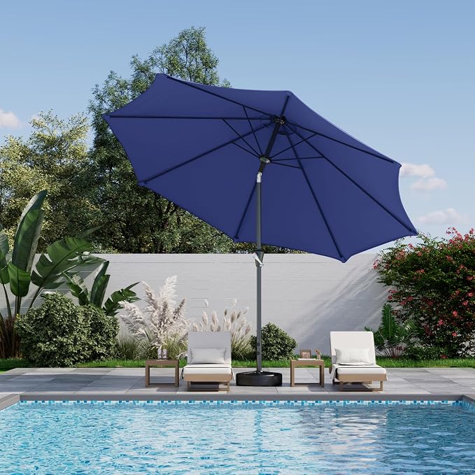 Kingdura 9FT Outdoor Patio Umbrella, Market Table Umbrella with Push Button Tilt & Crank, 8 Sturdy Ribs, UV Protection for Garden Lawn Deck Backyard Pool (Navy blue)