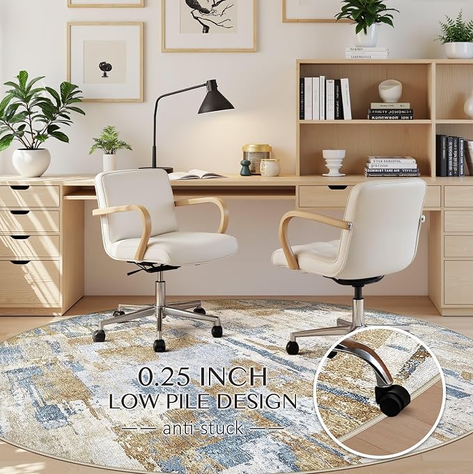 kakania Abstract 8x8 Round Rugs for Living Room: Circle Rugs 8FT Blue | Washable, Soft, Non-Slip, Low-Pile, Pet & Kid Friendly - Large Modern Home Decor Carpet for Bedroom/Dining Room/Nursery
