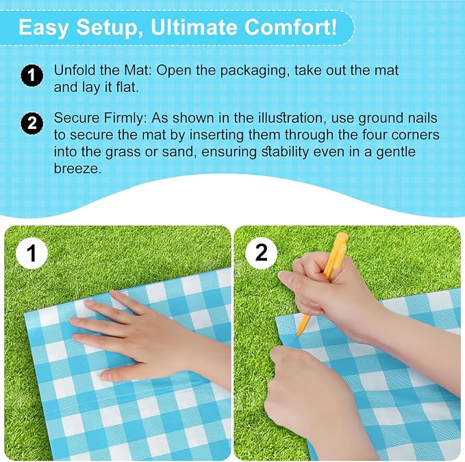 4 Pcs Disposable Outdoor Picnic Blankets 70.9''x70.9'' Portable Pocket Blanket Foldable Waterproof Picnic Mats Sandproof Beach Blanket with Ground Spikes for Beach Travel Hiking Camping