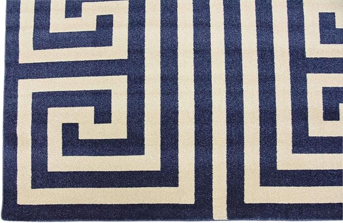 Unique Loom Athens Collection Classic Geometric Modern Border Design Area Rug (7' 0 x 10' 0 Rectangular, Navy Blue/ Beige)