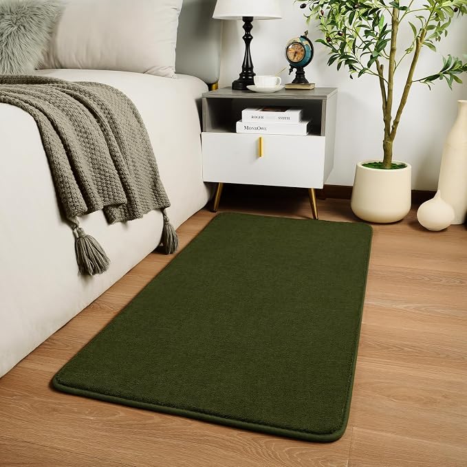 Amearea Modern Washable Runner Rugs, 2x4 Olive Green Bedroom Runner Rug | Small Area Rugs for Bedroom Living Room, Non Slip Memory Foam Rug for Hallway Entryway Kids Boys Girls Room Laundry Room