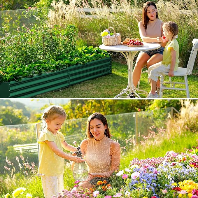 Land Guard 2 Pack 8×4×1ft Galvanized Metal Raised Garden Bed, Metal Planter Kit Box Outdoor for Deep-Rooted Vegetables, Flowers, Green and Herbs (Green)