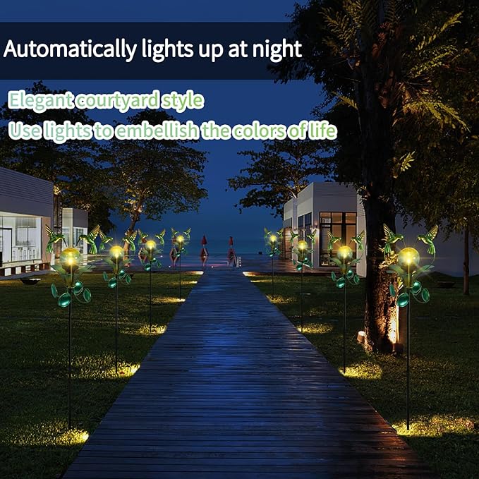 Decorative Solar Outdoor Light, Hummingbird Glass Globe Stake for Lawn Yard | Solar Hummingbird Lights With Wind Spinner Design, Crackle Glass Globe, Auto On/Off For Garden, Lawn, Yard