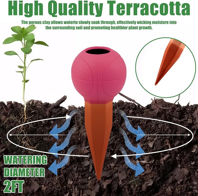 Terracotta Watering Spikes, 4 Pack Self Watering Globes, Plant Watering Bulbs, Automatic Watering Devices for Indoor & Outdoor Plants