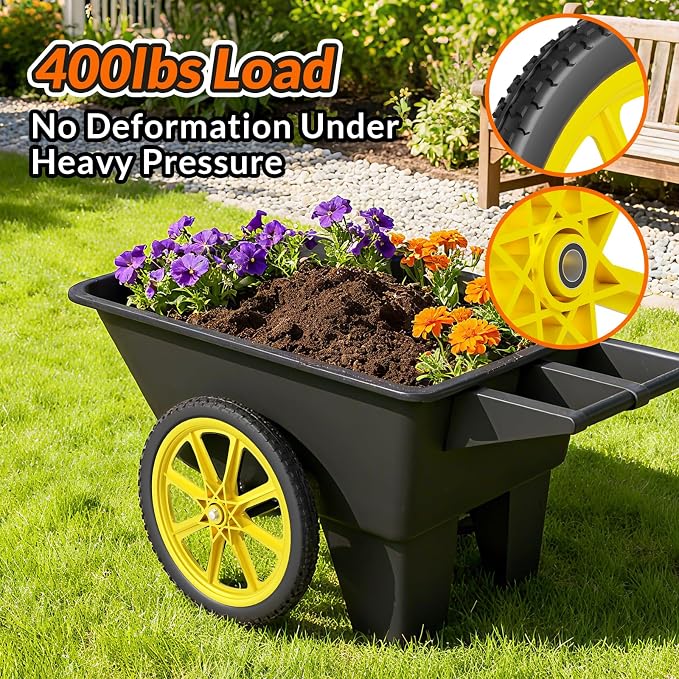 RONPOW 20 Inch Flat Free Wheelbarrow Wheels Compatible with rubbermaid Wheelbarrows Cart Tires, 5/8" Bearings and 3/4" Bearings, Replacement Wheelbarrow Wheels Garden Yard Carts, 400Lbs, 2Pack Yellow