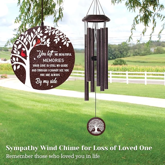 Memorial Gifts for Loss of Mom/Dad - 32" Cardinal Sympathy Wind Chimes with Tree of Life - Bereavement Remembrance Condolence Gifts for Loss of Loved One -Memorial Chimes for Outside Garden