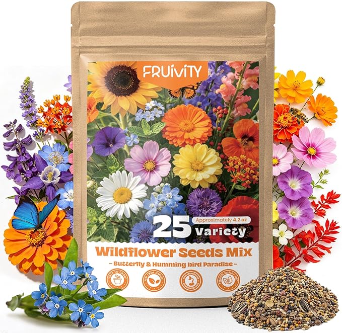 100,000+ Wildflower Seeds Bulk (4oz) - 25 Varieties Annual & Perennial Mix, High Germination Pollinator Outdoor Garden Seeds, Attracts Bees, Butterflies & Hummingbirds, Unique Gift for Women & Mom