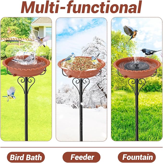 Bird Bath for Outside,40In Vintage Freestanding Bird Baths for Outdoors with Removable Bowl,Bird Baths Feeder with 5 Prongs Base for Garden Patio Yard Lawn Decor (Brown)