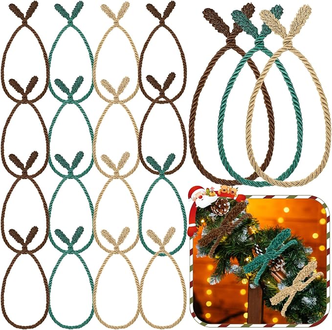 Zhengmy 16 Pcs 20 Inches Christmas Garland Ties Christmas Decorative Twist Ties for Banister Reusable and Flexible Twist for Xmas Home Decorations Holiday Craft Wrapping (Brown Green Beige)