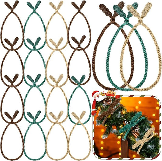 Zhengmy 16 Pcs 20 Inches Christmas Garland Ties Christmas Decorative Twist Ties for Banister Reusable and Flexible Twist for Xmas Home Decorations Holiday Craft Wrapping (Brown Green Beige)
