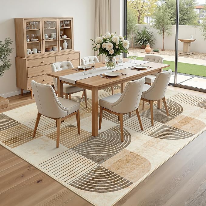6x9 Area Rugs for Living Room Rug Washable, Non-Slip Modern Rug | Stain Resistant, Soft Carpet Indoor Floor Carpets for Entryway Bedroom Dining Room Kitchen and Home Office, Beige