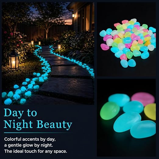 Glow in the Dark Rocks Outdoors, Decorative Night Guide Pebbles for Landscaping & Garden Pathway, Colored Glow Stonesfor Fish Tank, Aquarium Decor & Planters, Luminous Stones for Vases (800, Pink)